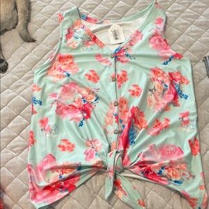 Teaella boutique Green and Blue Sleeveless Tie Front Tank Top